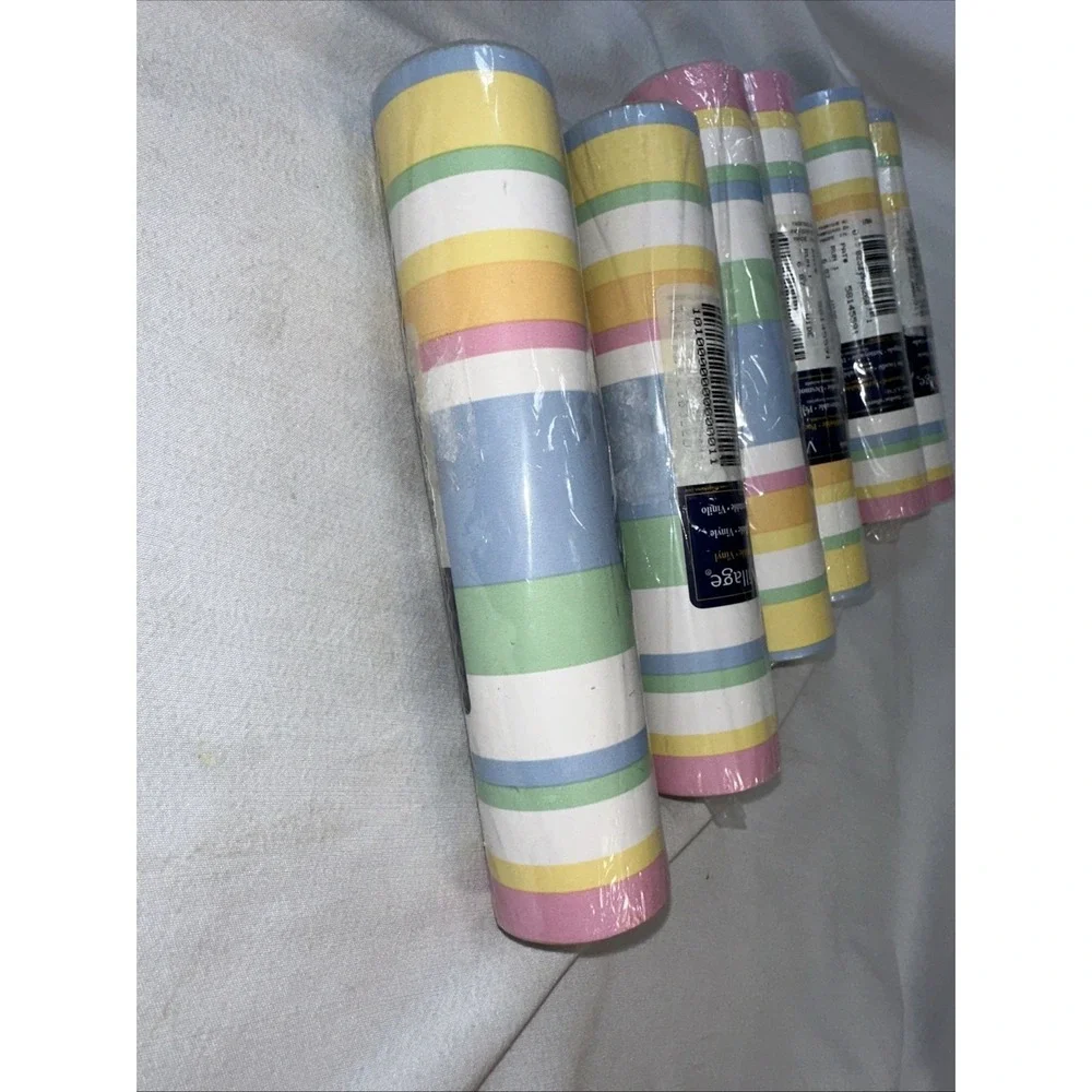 Village Wallpaper Border Multi Color Stripe Prepasted Vinyl 6 Roll 15ft 58145591